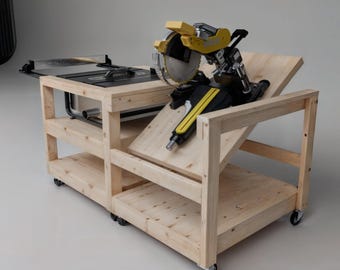 Miter Saw Workbench | Table Saw Workbench | wood working plans | workbench plans | miter saw table | miter saw station | table saw