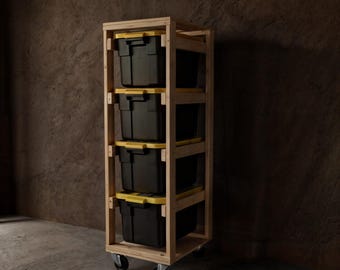 Tote Storage Work Bench | storage bin | costco tote storage | garage shelving | tote storage plan | diy tote rack plans |