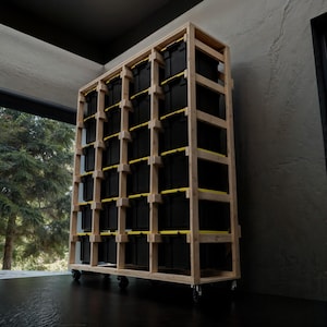 27 Gallonen Tote Aufbewahrungspläne | Taschenaufbewahrung | Holzarbeitsplan | Tote Rack Pläne | Garage Regal | Tote Lagerregal | Digitales Bauen