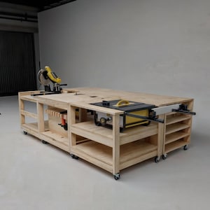 Table Saw Workbench | Miter Saw Workbench | wood working plans | workbench plans | table saw bench | table saw stand | Digital Build Plans |