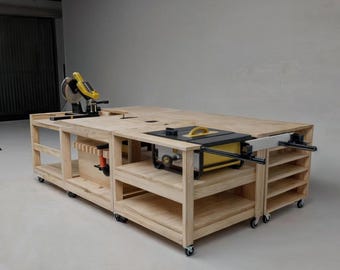 Table Saw Workbench | Miter Saw Workbench | wood working plans | workbench plans | table saw bench | table saw stand | Digital Build Plans |