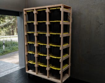 Tote Storage Work Bench | wood working plans | workbench plans | tote storage | storage shelves | wooden tote holder | Digital Build Plans