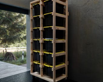 27 Gallon Tote Storage Plans | tote rack plans | garage shelving | tote storage | wooden tote rack | basement storage | Digital Build Plans