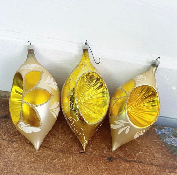 Vintage Glass Ornament Teardrop Indent Gold Silver Glitter Etsy