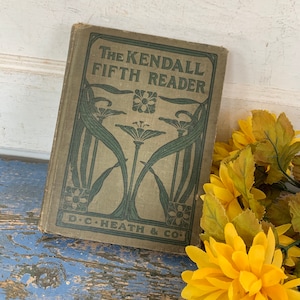 Antique Book Shabby Children’s Schoolbook The Kendall Fifth Reader Hard Embossed Cover Red 1921 1920s