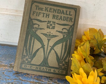 Ancien livre scolaire minable pour enfants The Kendall Fifth Reader couverture rigide en relief rouge 1921 années 1920