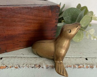 Vintage Brass Seal Sea Otter Lion Metal Figurine