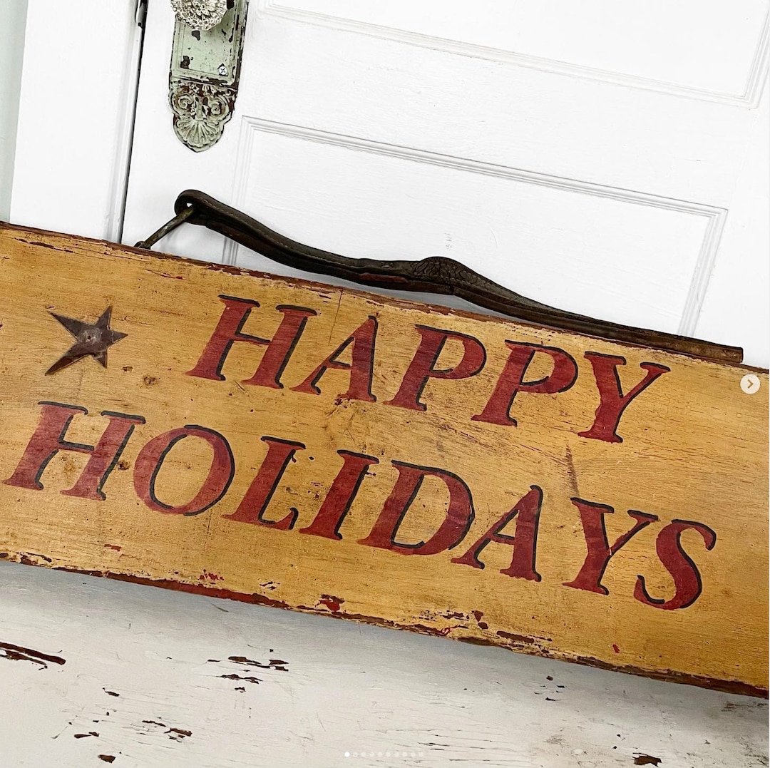 Vintage Wood Sign Chippy Rustic Hand Painted Primitive Christmas Happy ...