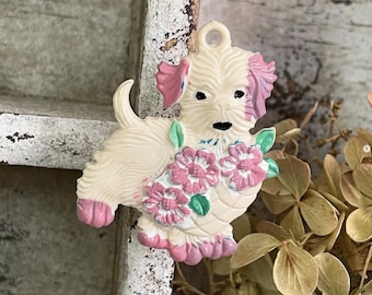 Vintage Shade Light Lamp PULL Push Pins Plastic Celluloid Embossed Dog Set CHOICE COLOR Pink Green Yellow