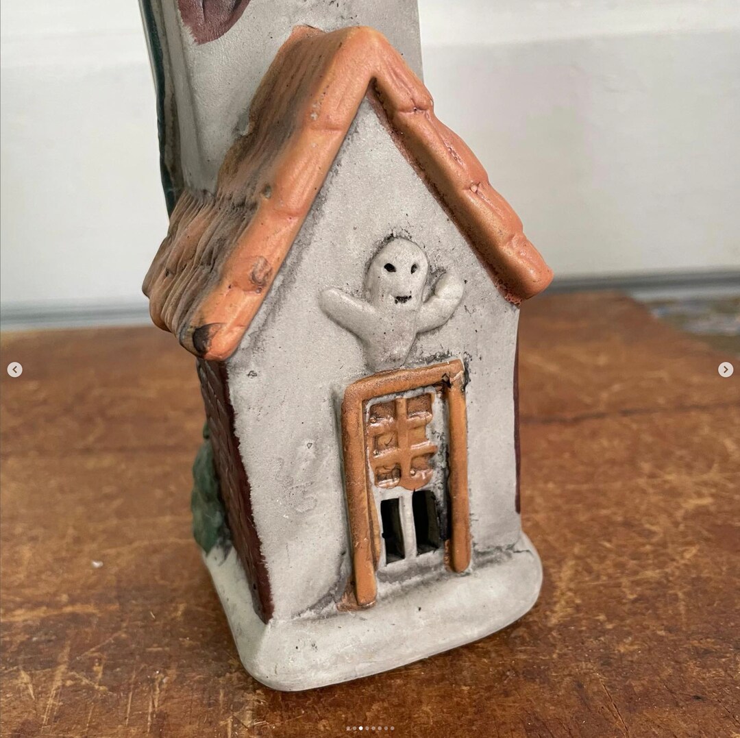 Vintage Halloween Light up Ghost Haunted House Building Etsy