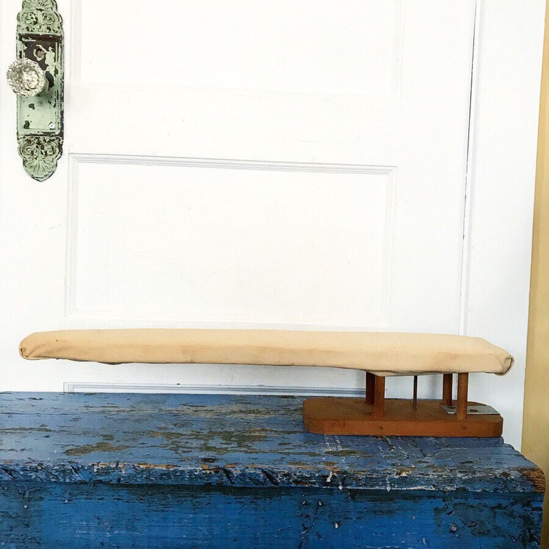 Vintage Ironing Board Wood Tabletop Sleeve Muslin Cover Metal