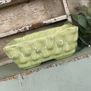 Vintage Pottery Planter Pale Green White Spatterware Scallop Rim Rectangular