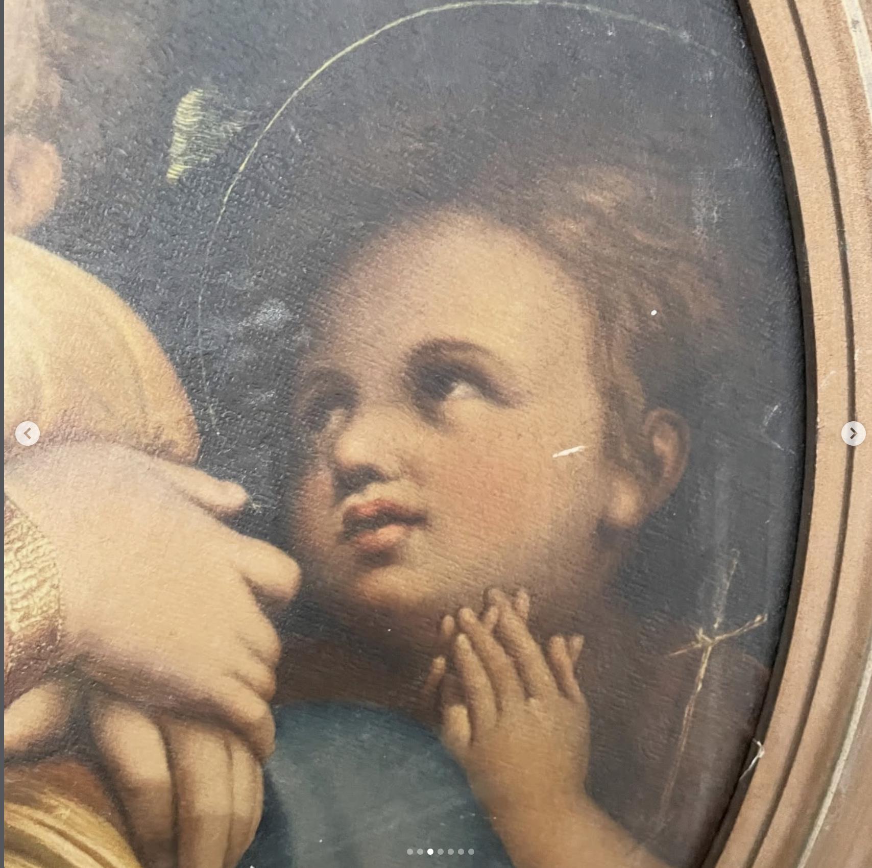 Antique Raphael's Madonna of the Chair Della Sedia Print Round Chippy ...