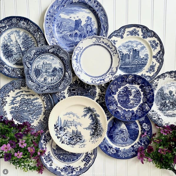 Plaque de transfert vintage bleu blanc galerie murale Spode Johnson Bros England Ridgeways Staffordshire CHOICE ONE