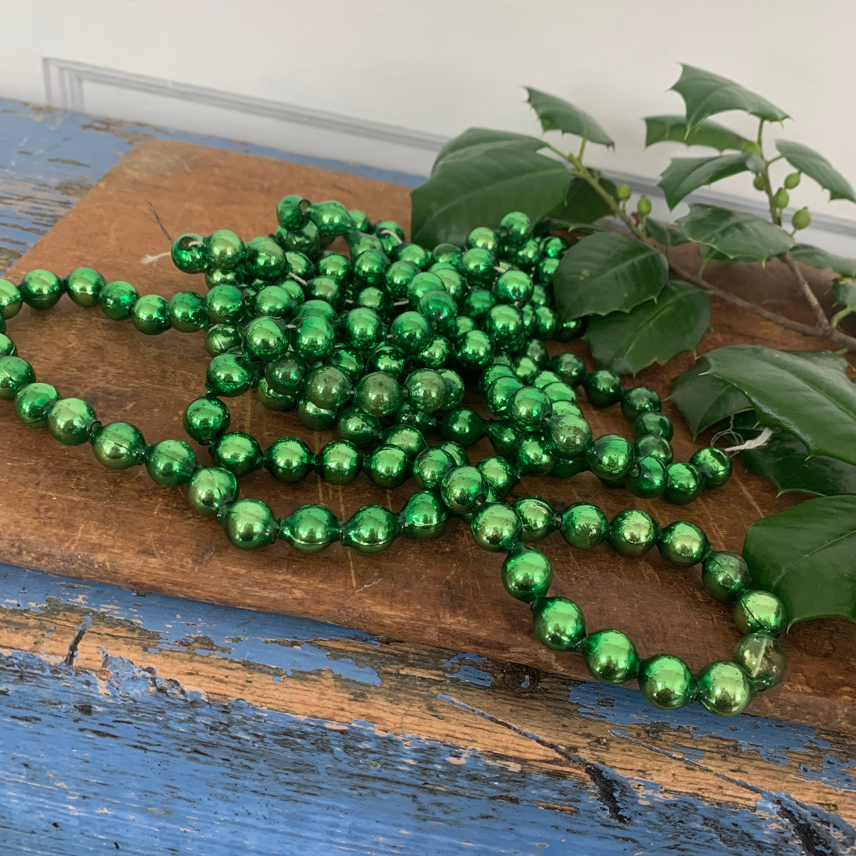 Vintage Christmas Tree Glass Bead Garland Green Silver 7 Feet Etsy