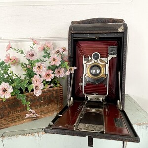 Antique Eastman Kodak Folding Camera Brass Lens Red Bellows No 4A UNTESTED