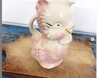 Vintage Bird Pitcher Shawnee Chickadee Pink Zanesville Ohio Pottery