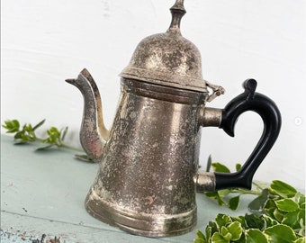 Vintage Coffeepot Teapot Silverplate Silver Color Black Plastic Bakelite Handle Finial Top Tarnish Patina