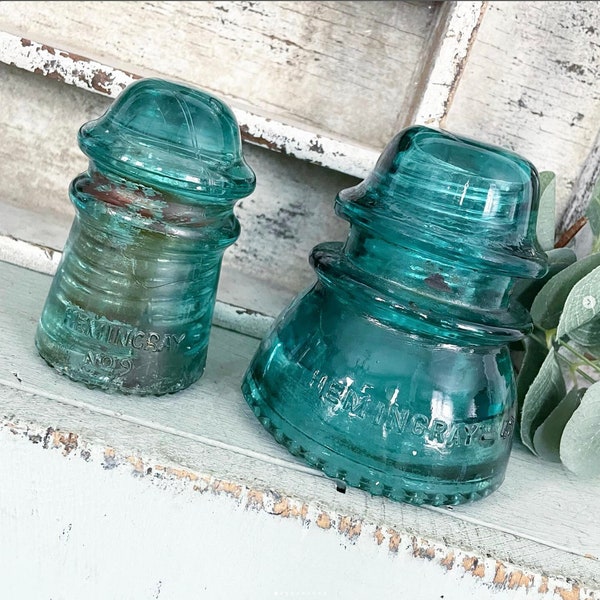 Vintage Glass Insulator Hemingway Teal Aqua Blue Green Flaws CHOICE ONE