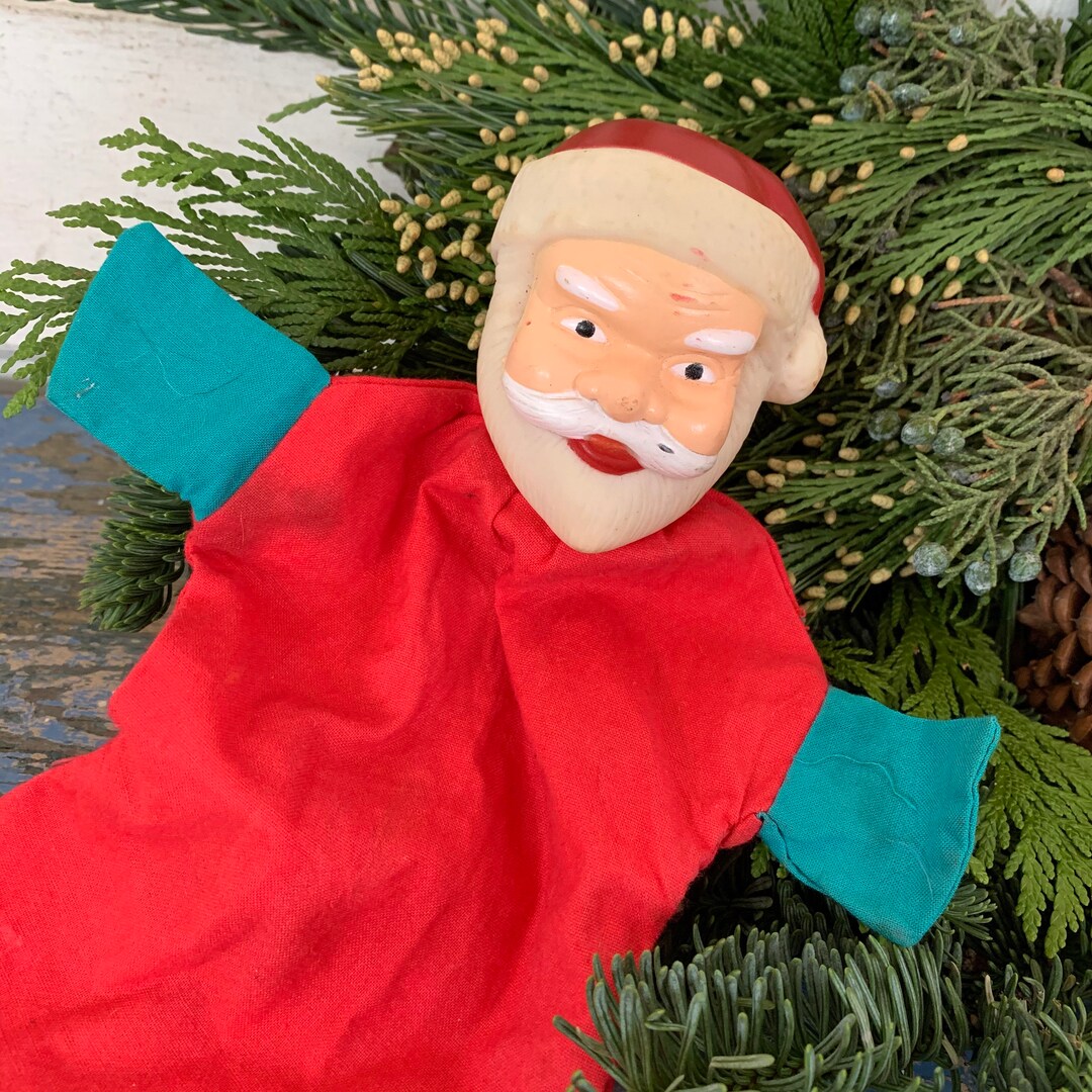 Vintage Santa Hand Puppet Plastic Face Red Fabric Toy Etsy