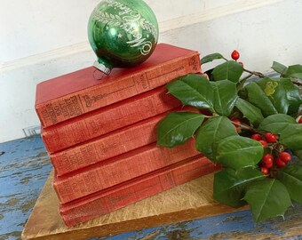 Vintage Red Book Stack World's 100 Best Short Stories Little Red Book 1920s Antique Book Vintage Christmas Book Stack Lot of 5