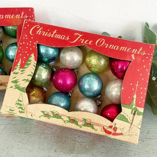 Vintage Feather Tree Ornaments Box Small Glass Balls Japan Fine Quality Wear Tear Tarnish CHOICE ONE BOX