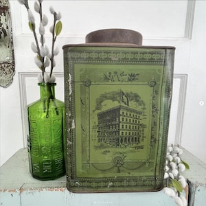 Antique Large General Store Tin Container Green Great American Tea Company New York