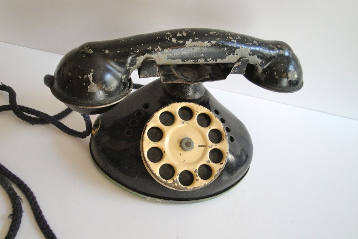 Vintage Toy Telephone Tin Black Etsy