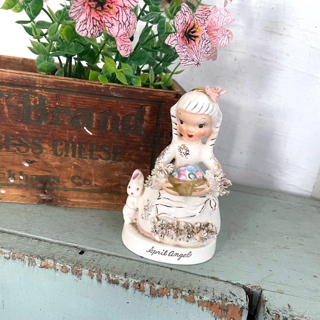 Vintage APRIL Angel Porcelain Birthday Figurine Spaghetti Trim Easter ...