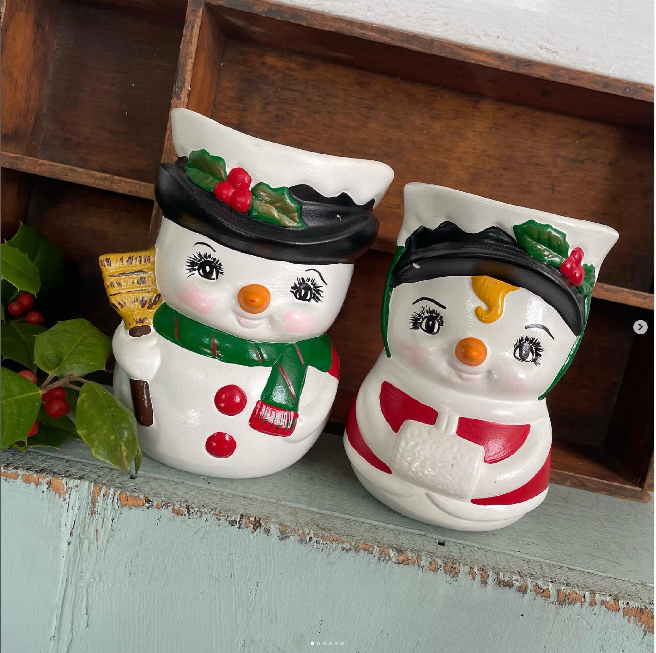 9.5 Snowman Couple, Mr & Mrs Frosty Paintable Bisque for Snowmen