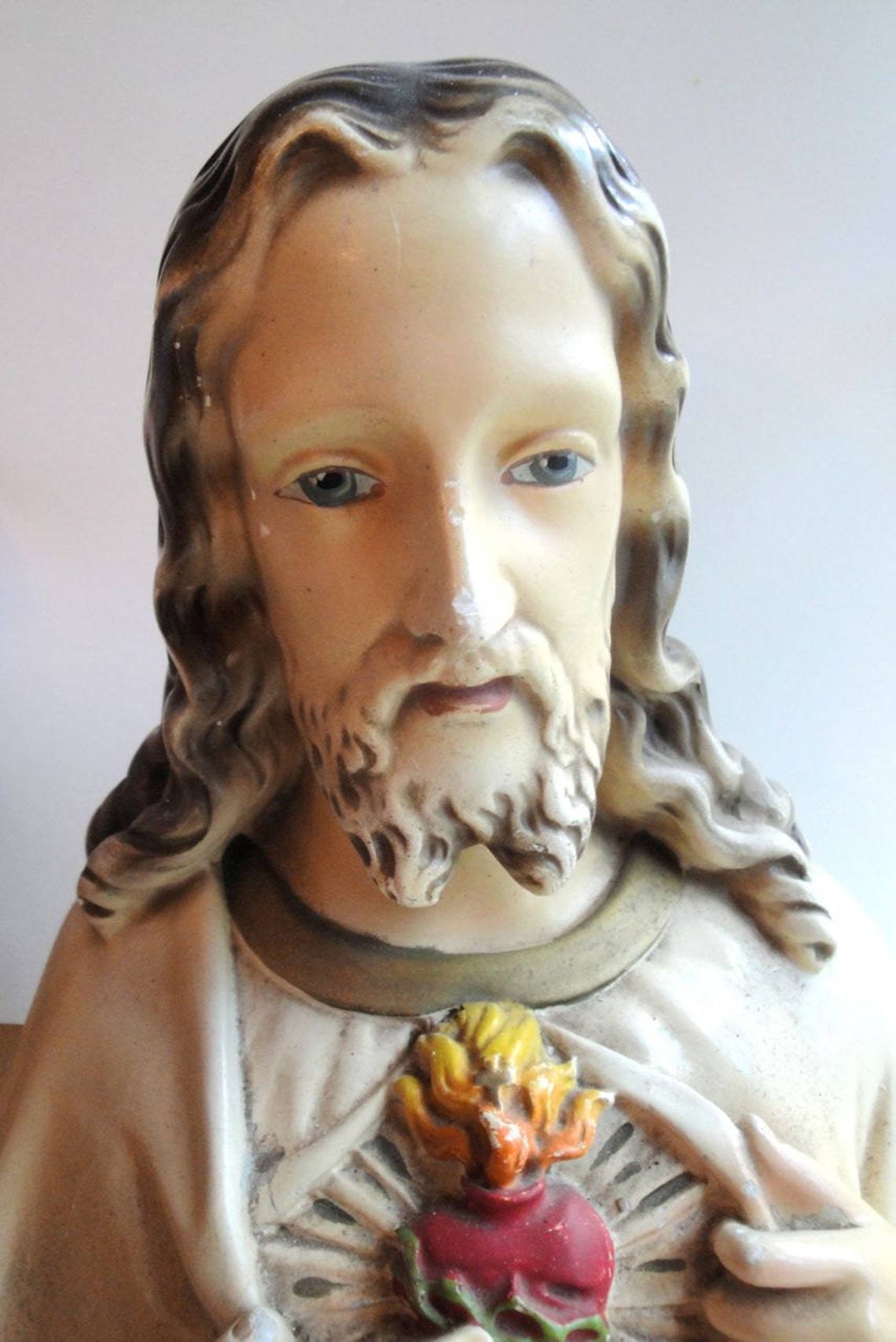 Vintage Jesus Statue Sacred Heart Bust Holy Water Font Etsy