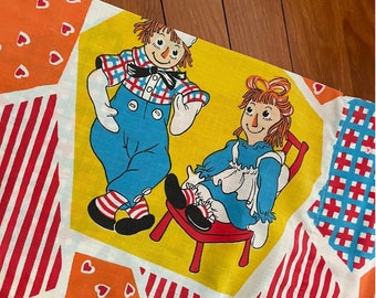 Vintage Raggedy Ann Andy Pillowcase Sham Colorful Patchwork Bedding Linens Fabric Pacific Cotton Blend