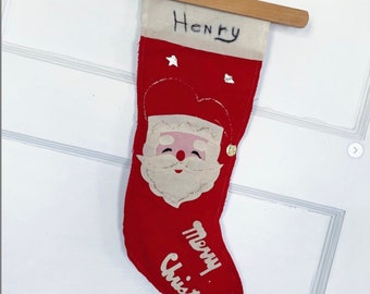 Vintage Christmas Stocking Santa Red Felt Gift for Henry