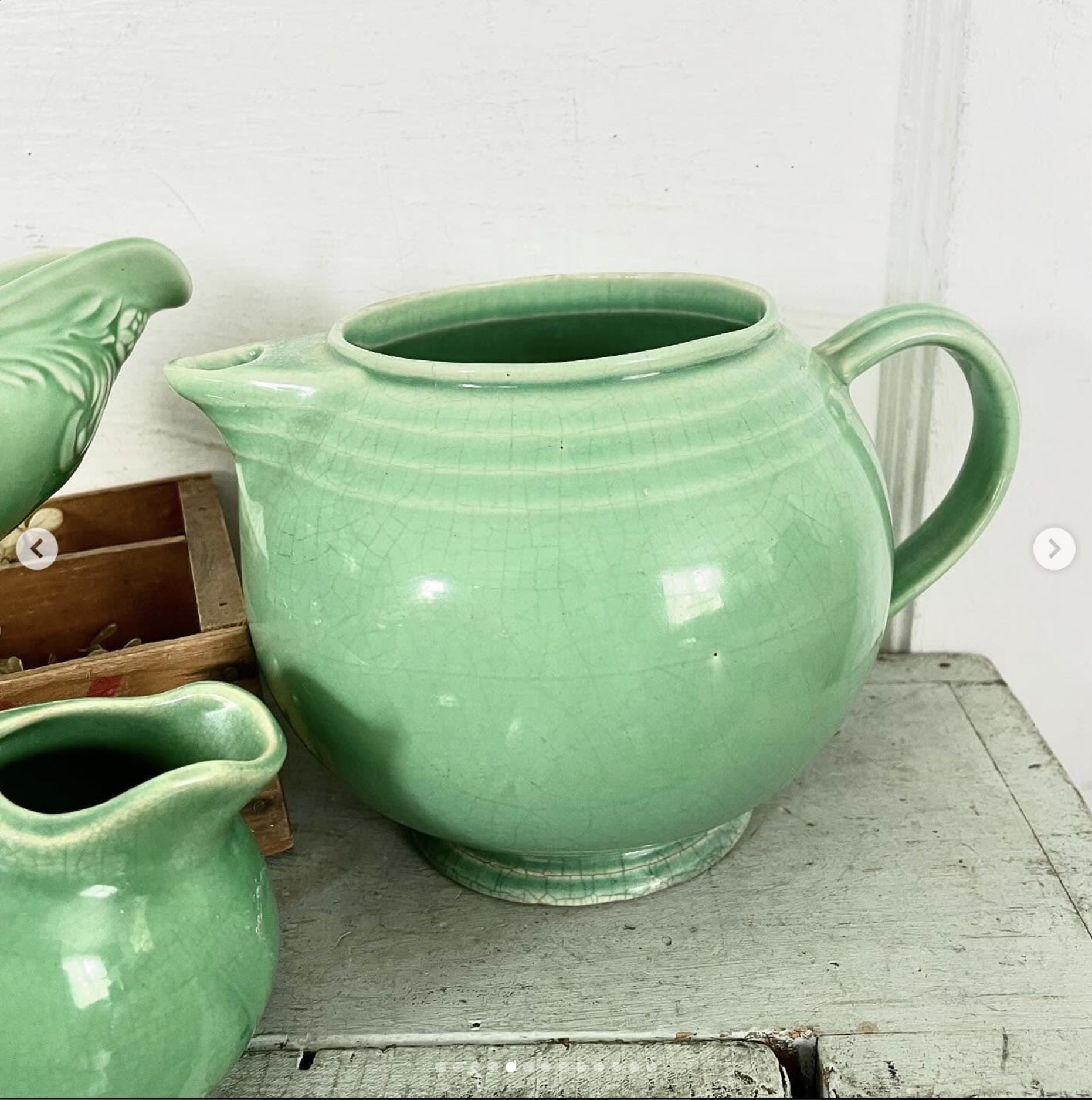 Best HD Pictures about  Vintage Green Pottery Pitcher  with No AI Images