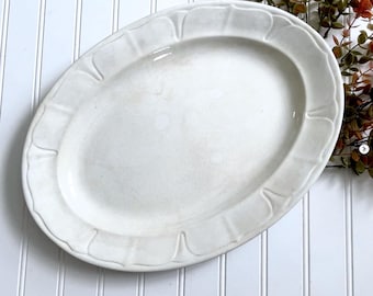 Antique 1840s Large White Ironstone Platter T&R Boote Staffordshire England Oval Embossed
