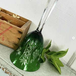 Vintage Green Crystal Glass Bell Cut to Clear Dinner