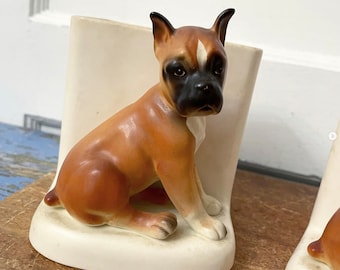 Vintage Planter Dog Boxer Lefton Bookend Pencil Pen Holder Desk Organizer CHOICE OF ONE