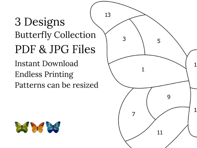 Butterfly Stained Glass Pattern Bundle | Beginner Insect Suncatcher Set ...