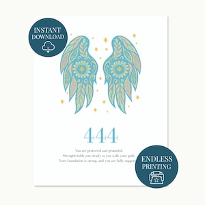 Angel Number 444 Print | Printable Wall Art | Meaning Protection Guidance | Spiritual Artwork (Digital Download)