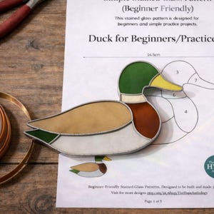Diseño de pato para vidrieras / Diseño de vidrio para principiantes / Plantilla imprimible