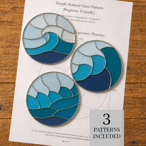 Wave Forms Stained Glass Pattern Bundle | Beginner Ocean Suncatcher Patterns | Coastal Circle Design | PDF Download