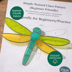 Motif vitrail libellule | Gabarit de verre imprimable pour débutant