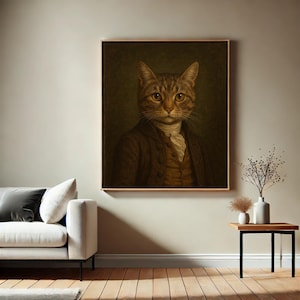 ヴィンテージ猫アート、猫のミニマルアート、猫の壁アート、猫の装飾、動物の肖像画、ルネッサンスペットの肖像画、猫の壁の装飾、レトロな壁アート、猫のプリント