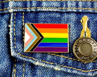 Progress LGBTQIA+ Flag Enamel Pin – 1.25 Inch