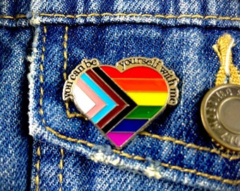 You Can Be Yourself With Me Pride Heart Enamel Pin