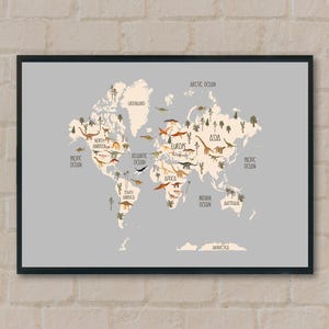 Mappa a tema dinosauri, mappa del mondo da appendere alla parete per bambini, decorazioni per la scuola materna, decorazioni da parete per la cameretta dei bambini, tema dinosauri, cartello con mappa per la cameretta dei bambini