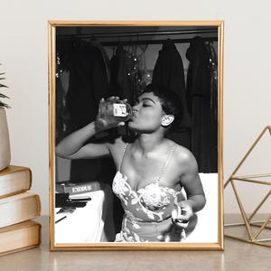 Eartha Kitt Drinking Honey Print, Bar Cart Art Black and White Wall Art, Vintage Print, Photography Prints, Museum Quality Photo Art Print,
