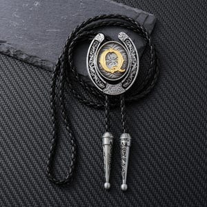 Q-Metal Bolo Tie with Leather Cord,  Groomsmen Gifts, Vintage Cowboy Style BoloTie, Western Cowboy Bolo Ties, Gift for Him-Wedding Gifts