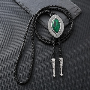 Wedding Bolo Tie, Handcrafted Gemstone-Inspired Bolo Ties, Women&#39;s Bolo Tie, Black Stone Bolo Tie, Green Agate Bolo Tie, Gift for Her