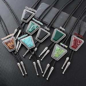 Handcrafted Gemstone-Inspired Bolo Ties,Women&#39;s Bolo Ties, Black Stone Bolo Tie - Gifts for Him, Leather Cowboy Necktie Accessories
